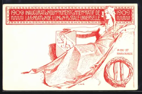 AK Inauguration du Monument Commemoratif de la Fondation de l`Union Postale Universelle 1909, Helvetia, Ganzsache
