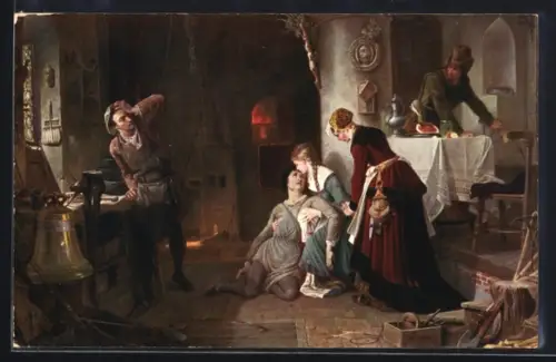 Künstler-AK Breslau, Der Glockenguss zu Breslau, Sterbeszene, Gedicht