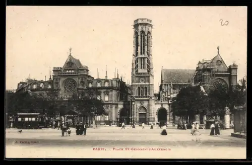 AK Paris, Place St-Germain-l`Auxerrois avec vue sur l`église et la tour