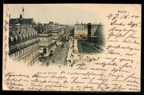 AK Paris, Rue de Rivoli avec vue sur l`animation urbaine et les bâtiments historiques