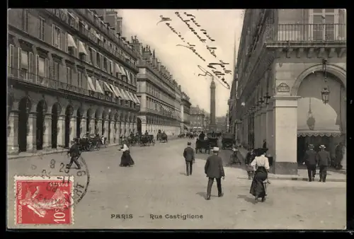 AK Paris, Rue Castiglione avec perspectives sur la colonne Vendôme
