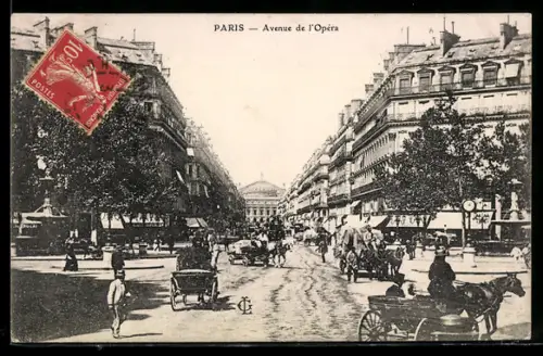 AK Paris, Avenue de l`Opéra animée avec voitures et passants