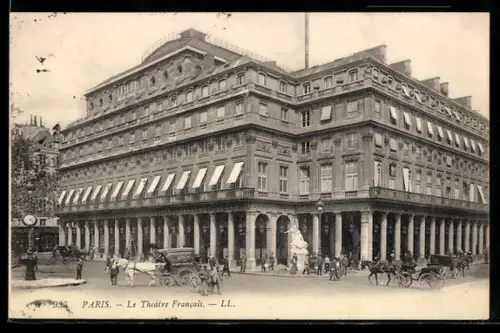 AK Paris, Le Théâtre Francais avec calèches et passants