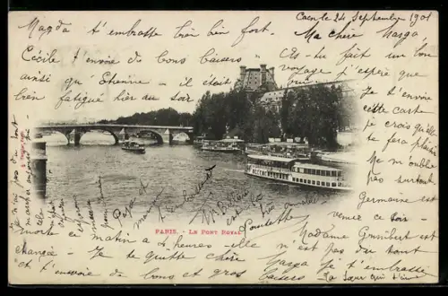 AK Paris, Le Pont Royal et bateaux sur la Seine
