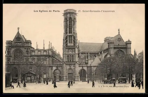 AK Paris, Saint-Germain-l`Auxerrois, facade et place animée