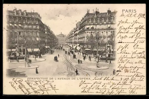 AK Paris, Perspective de l`Avenue de l`Opéra avec passants et véhicules