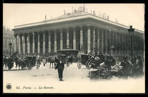 AK Paris, La Bourse et l`animation urbaine avec calèches et passants