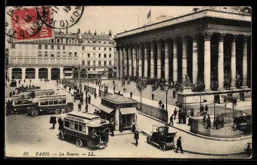 AK Paris, La Bourse, autobuses et automobiles