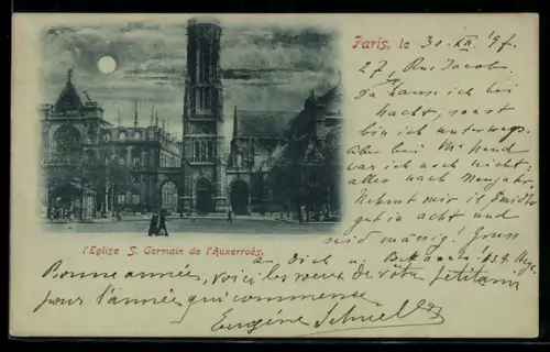Mondschein-AK Paris, L`église St-Germain de l`Auxerrois sous la lune
