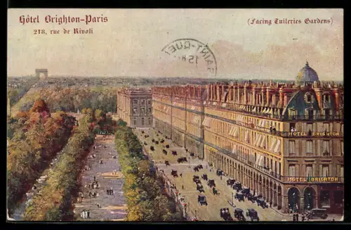 Künstler-AK Paris, Hôtel Brighton, 218 rue de Rivoli face aux jardins des Tuileries