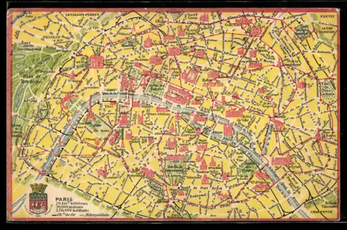 AK Paris, Carte des lignes métropolitaines et principales rues de la ville