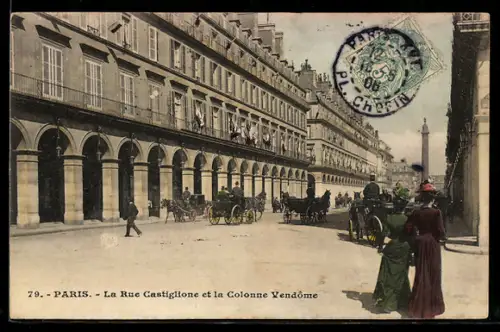 AK Paris, La Rue Castiglione et la Colonne Vendôme