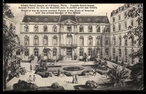 Künstler-AK Paris, Hôtels Saint-James et d`Albany, Facade Saint-James et jardin privé