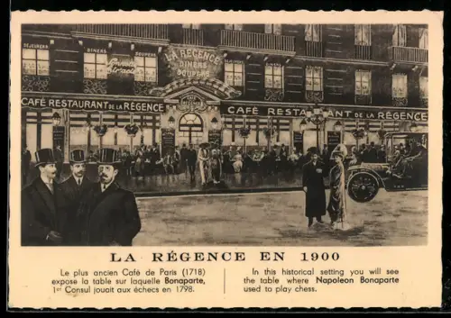 AK Paris, La Régence en 1900, Place du Theatre Francais, historique café où Bonaparte jouait aux échecs