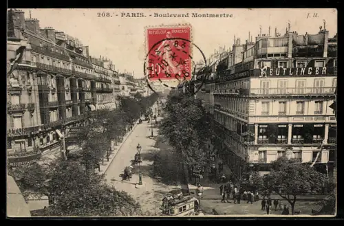 AK Paris, Boulevard Montmartre avec tramway et bâtiments élégants