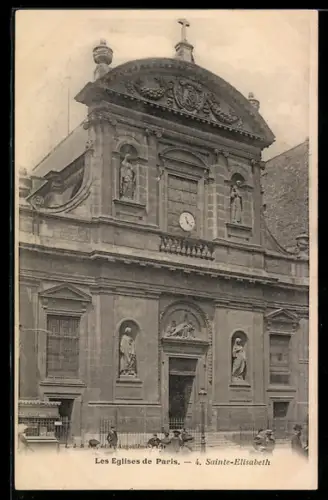 AK Paris, Église Sainte-Élisabeth et sa facade ornée de statues