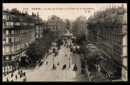 AK Paris, La Rue du Temple et la Place de la République