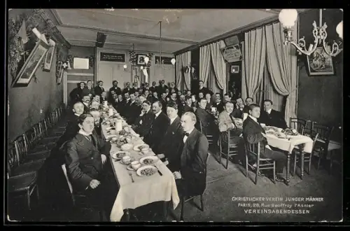 AK Paris, Christlicher Verein Junger Männer, 28 Rue Geoffroy l`Asnier, Vereinsabendessen