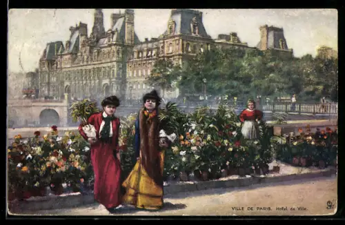 AK Paris, Hôtel de Ville et promenade fleurie