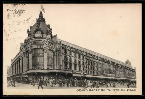 AK Paris, Grand Bazar de l`Hôtel de Ville avec passants et voitures
