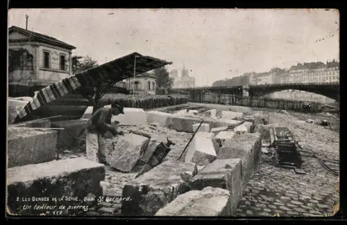AK Paris, Quai St. Bernard, Un tailleur de pierres