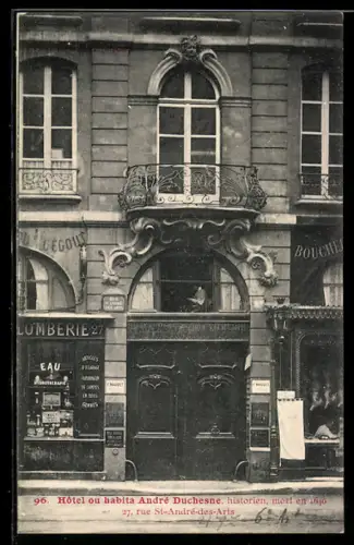 AK Paris, Hôtel où habita André Duchesne, 27 rue St-André-des-Arts