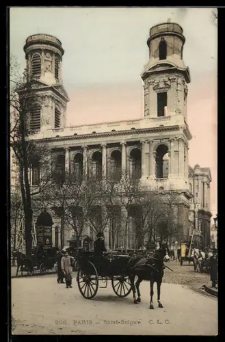 AK Paris, Église Saint-Sulpice avec calèche sur la place