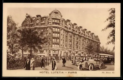 AK Paris, Hôtel Lutetia avec voitures et passants