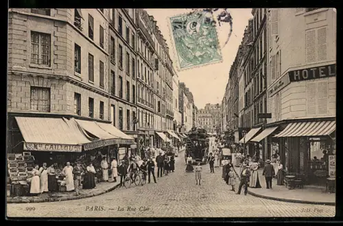 AK Paris, La Rue Cler animée avec boutiques et passants