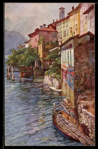 Künstler-AK Gandria, Häuser am Ufer des Lago di Lugano