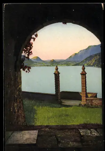 AK Morcote /Lago di Lugano, Panorama durch Tor gesehen