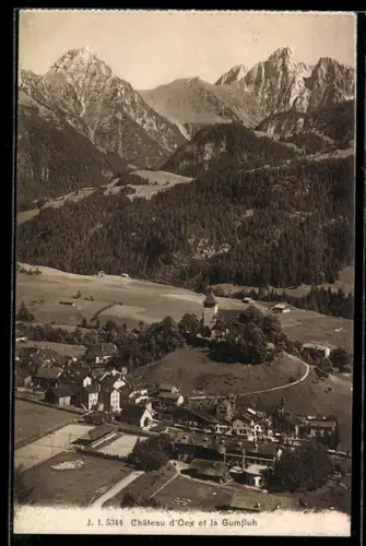 AK Chateau d`Oex, Ortsansicht mit Gumfluh