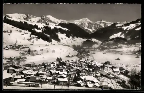 AK Zweisimmen, Teilansicht mit Stockhornkette im Schnee