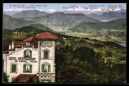 AK Lugano, Monte S. Salvatore, Hotel San Salvatore e vista sulle Alpi