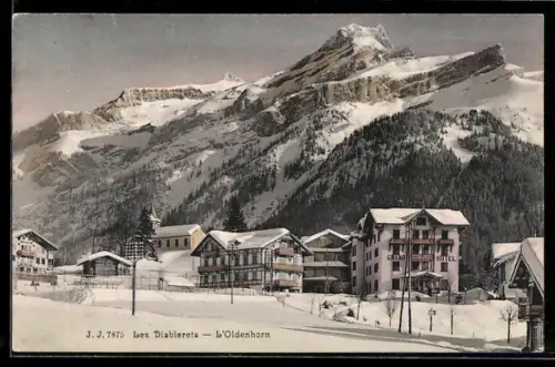 AK Les Diablerets, Teilansicht mit Grand Hotel gegen Oldenhorn