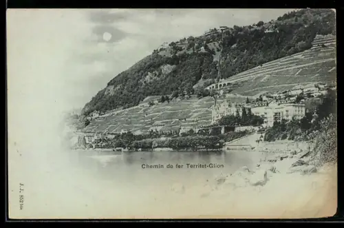 Mondschein-AK Territet-Glion, Panorama mit Hotel