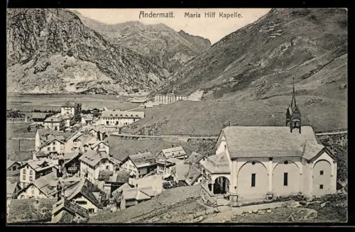 AK Andermatt, Panorama mit Maria Hilf Kapelle