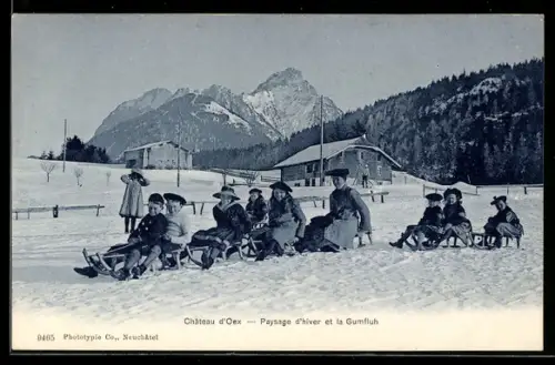 AK Château d`Oex, Paysage d`hiver et la Gumfluh