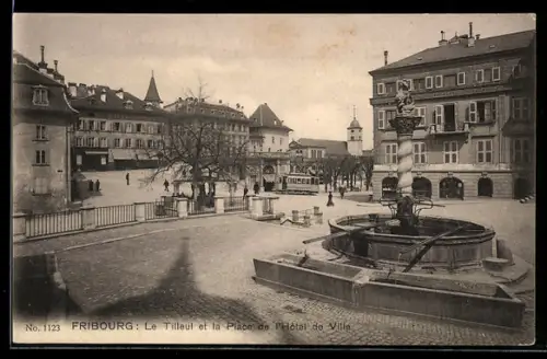 AK Fribourg, Le Tilleul et la Place de l`Hôtel de Ville