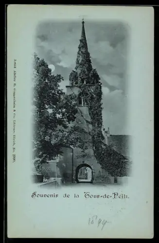 Mondschein-AK Tour-de-Peilz, Turmtor mit Durchblick