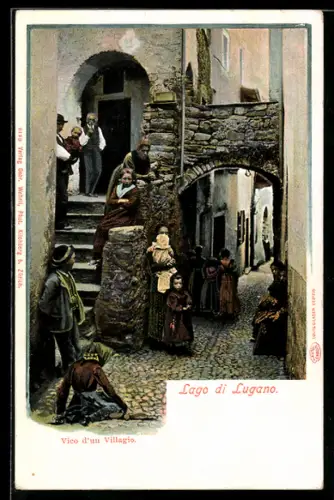 Lithographie Lugano, Vico d'un Villago