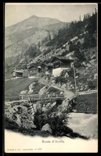 AK Arolla, Route d`Arolla, Flusspartie mit Brücke