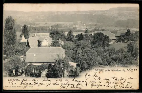 AK Sépey /Moudon, Totalansicht mit Fernblick aus der Vogelschau
