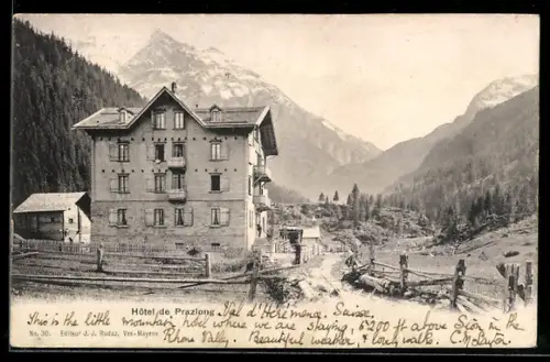 AK Sion, Hotel de Prazlong mit Strasse, Landschaft, Bergpanorama