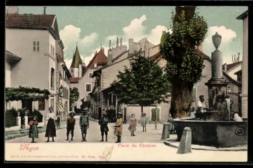 AK Nyon, Place du Chateau, Kinder auf dem Schlossplatz