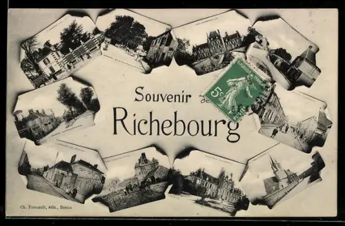 AK Richebourg, Souvenir, Postkarten mit Ortspartien