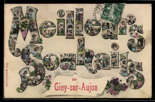 AK Giey-sur-Aujon, Meilleurs Souhaits, Frauenportraits im Schriftzug