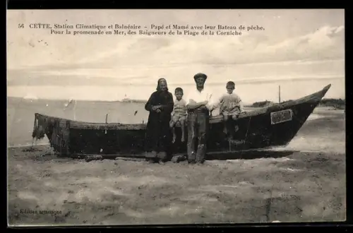 AK Cette, Station Climatique et Balnéaire, Papé et Mamé avec leur Bateau de peche