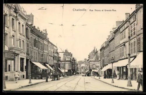 AK Charleville, Thiers et Grossstrasse avec facades et boutiques animées