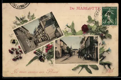 AK Marlotte, L`Hôtel de la Renessaince et la rue Murger, La Grande Rue et le Clocher